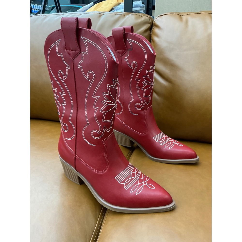 MIA Faylinn-P Western Boots Women 9 Red New Contrast Stitch Pointed Toe